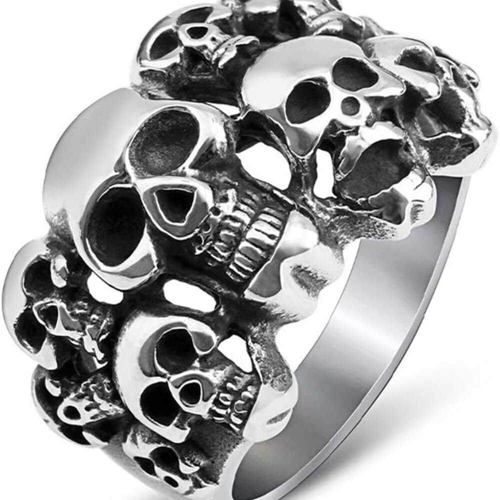 Stainless Steel Gothic Skull Vintage Antique Style Biker Cocktail Party Ring